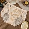Satin Lace Mesh Court-Style Plus Size Mid-High Waist Triangle Panties for Women