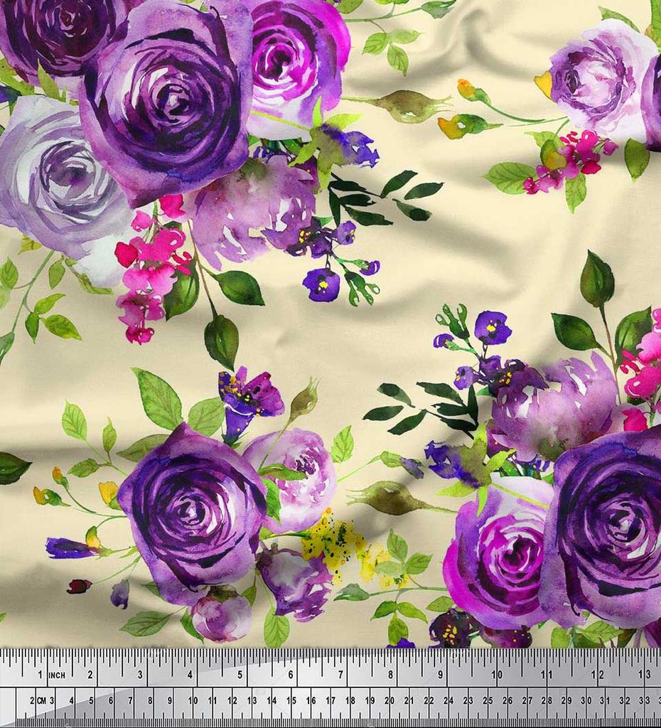 Soimoi Японский креп-атлас с принтом листьев и цветов розы по метрам 42 дюйма