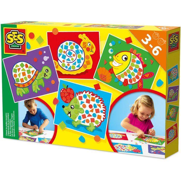 J'apprends la mosaïque - SES CREATIVE - Hobby 3 - 6 - Formes en mousse autocollantes - 4 cartes préimprimées - Age : 3+