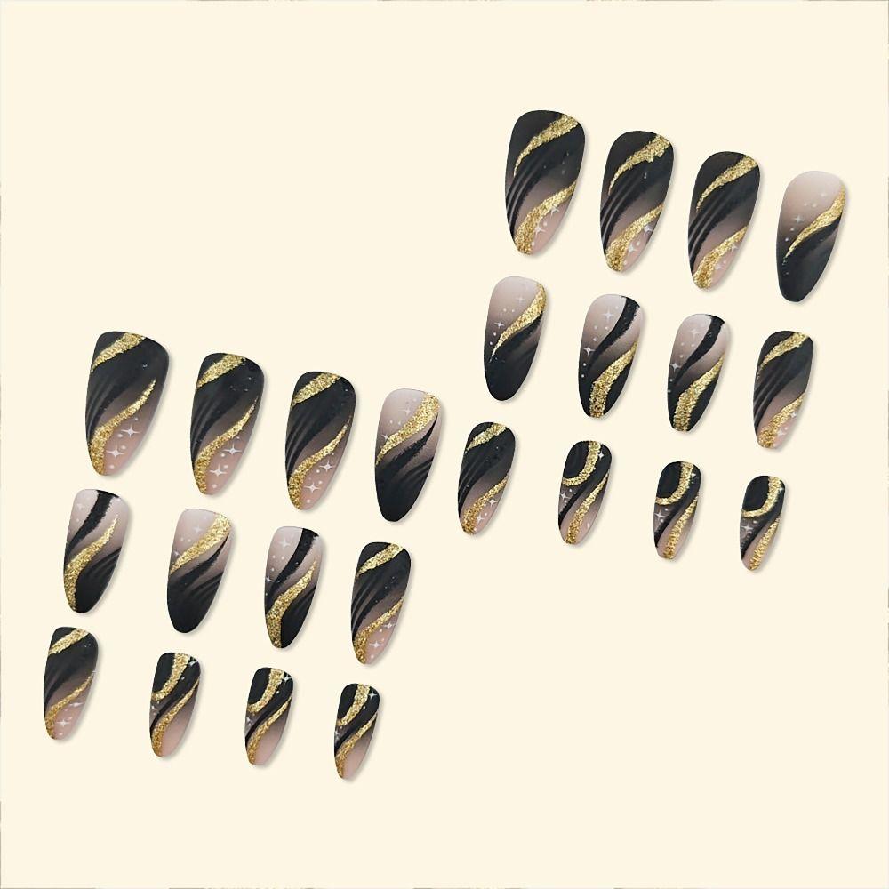 24/30PCS Ink Painting Fake Nail Spice Glitter Nail Tips Fashion Press on Nails  for Women Girl