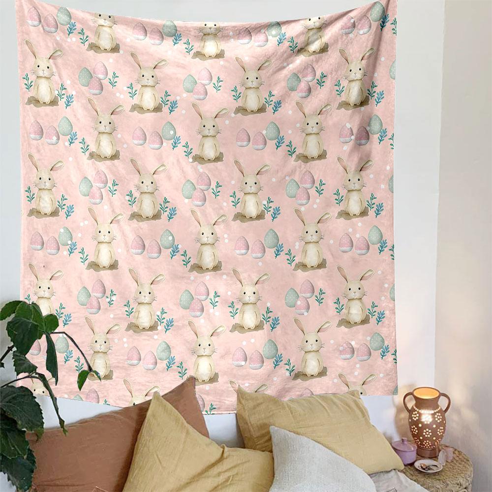 Cute Easter Bunny and Eggs Pattern Patterned Tapestry Decorative Wall Hanging, Home Bedroom Living Room Decor