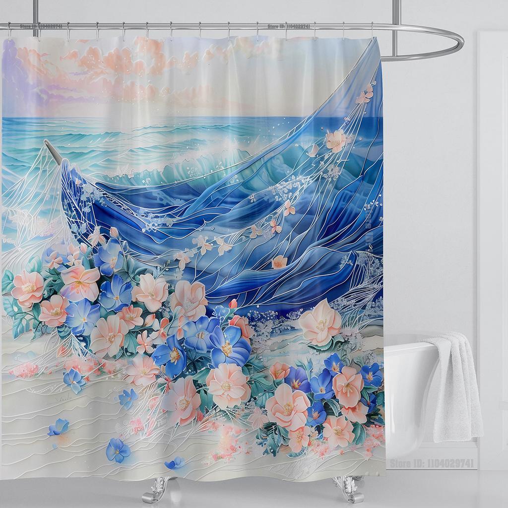 Ocean Wave Scenery Shower Curtain Waterproof Shower Curtain Polyester Fabric 3D Printed Curtain Bathroom Decoration With Hooks