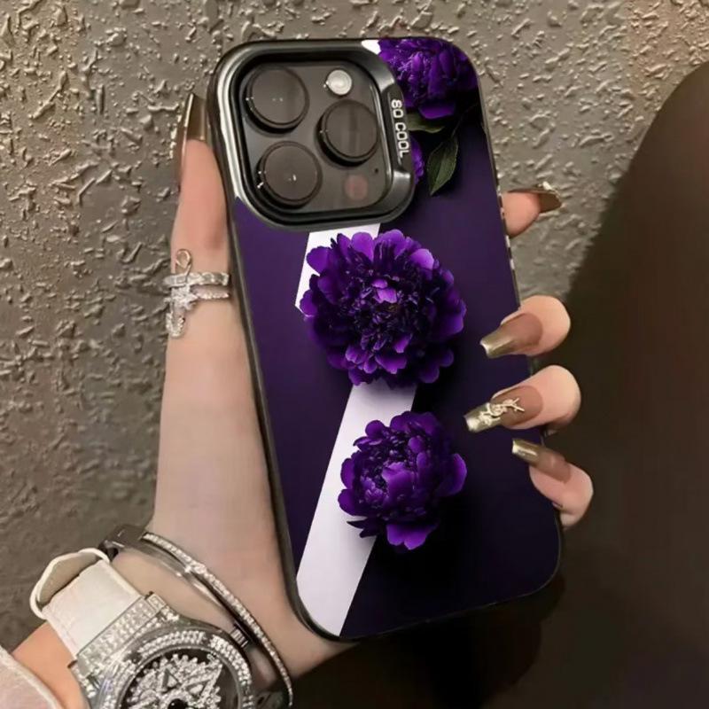 Elegant Purple Rose Phone Case for Apple 11/12/13/14/15/16 Pro/Pro Max/X