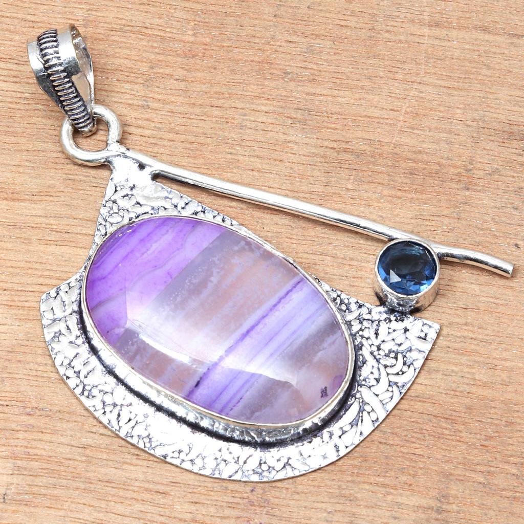 Подвеска с синим ботсванским агатом, драгоценным камнем, День святого Валентина, этническое серебряное украшение, 2 дюйма