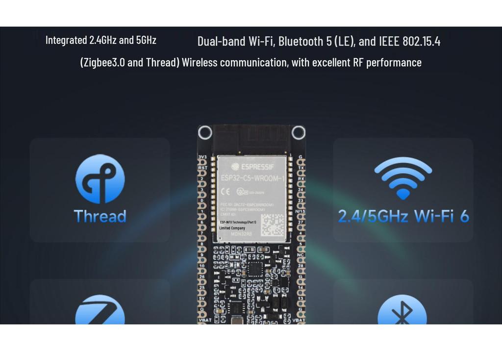 ESP32-C5 Wi-Fi 6 Двухдиапазонная плата разработки, 240 МГц RISC-V Процессор, Мультипротокольная.
