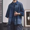2024 Men's Retro Japanese-Chinese Buttoned Denim Shirt - Loose Casual Half-Sleeve Trendy Top
