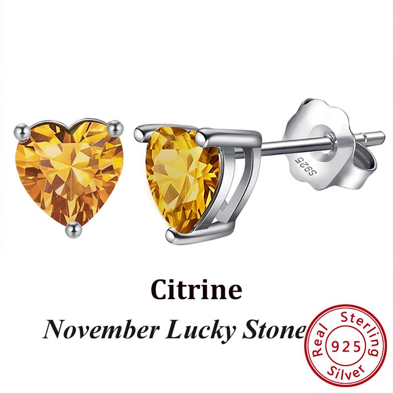 ORSA JEWELS Серьги-гвоздики из стерлингового серебра 925 пробы с камнем рождения для женщин Искрящиеся Сердцевидный крой Цирконий Маленькие серьги Подарок на день рождения APE32