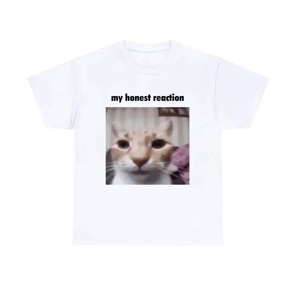 Plus Size My Honest Reaction Tshirts Funny Cat Printed TShirts Women Casual Short Sleeve Tee Womens Joke Humor Summer Clothing