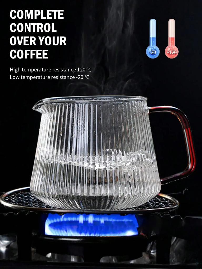 Leeseph Glass Coffee Server For Pour Over Coffee & Tea Vertical Striped Microwave Safe & Heatproof Glass Body (400ml & 600ml)