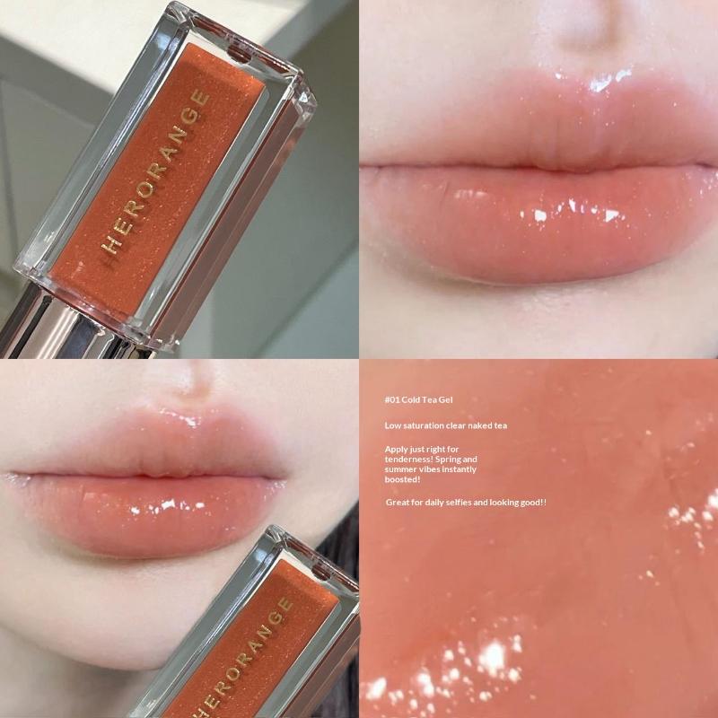 Herorange Clear Watery Lip Glaze Sparkling Mirror Lip Gloss Fine Shimmer For Plump Juicy Lips Watery Glaze Hydrating Lips