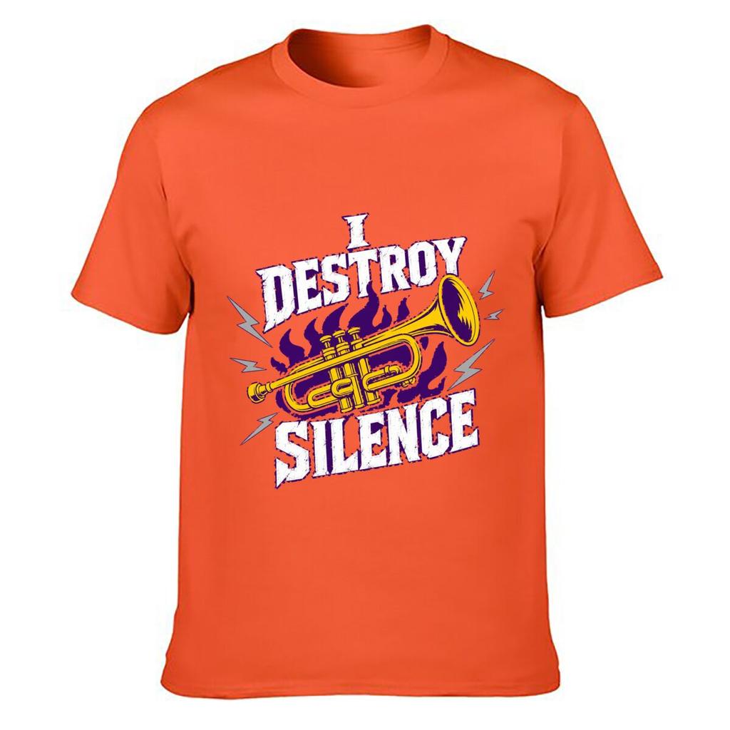 I Destroy Silence Trumpet Flame Grap Loose Vintage Distressed Washed Casual Tee
