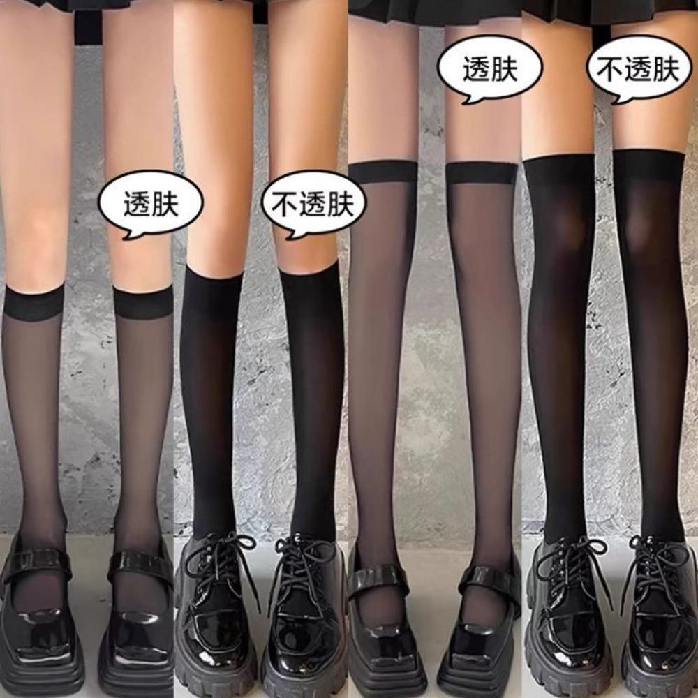 JK Velvet High-transparency Calf Socks, White Thin Long Tube, Spring and Summer Black Stockings, Women's and Knee Socks, Ultra-thin Ins Tide