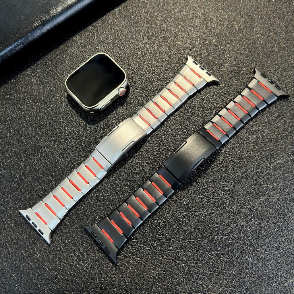 Stainless Steel Rubber Strap For Apple Watch Series11 10 42mm 46mm Titanium Color Band for iWatch Ultra 49mm 9 8 7 6 5 Se3 45mm 44mm 40mm 41mm Correa