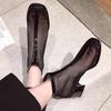 Fashion Black Mesh Hollow Short Boots Women's 2024 New Summer Thin Section Breathable Thick Heel Boots Women's High-top Sandals 35-40