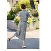 Fashion Chinese Style Denim Skirt Set Women Summer Floral Print Two Piece Outfit with Knot Buttons