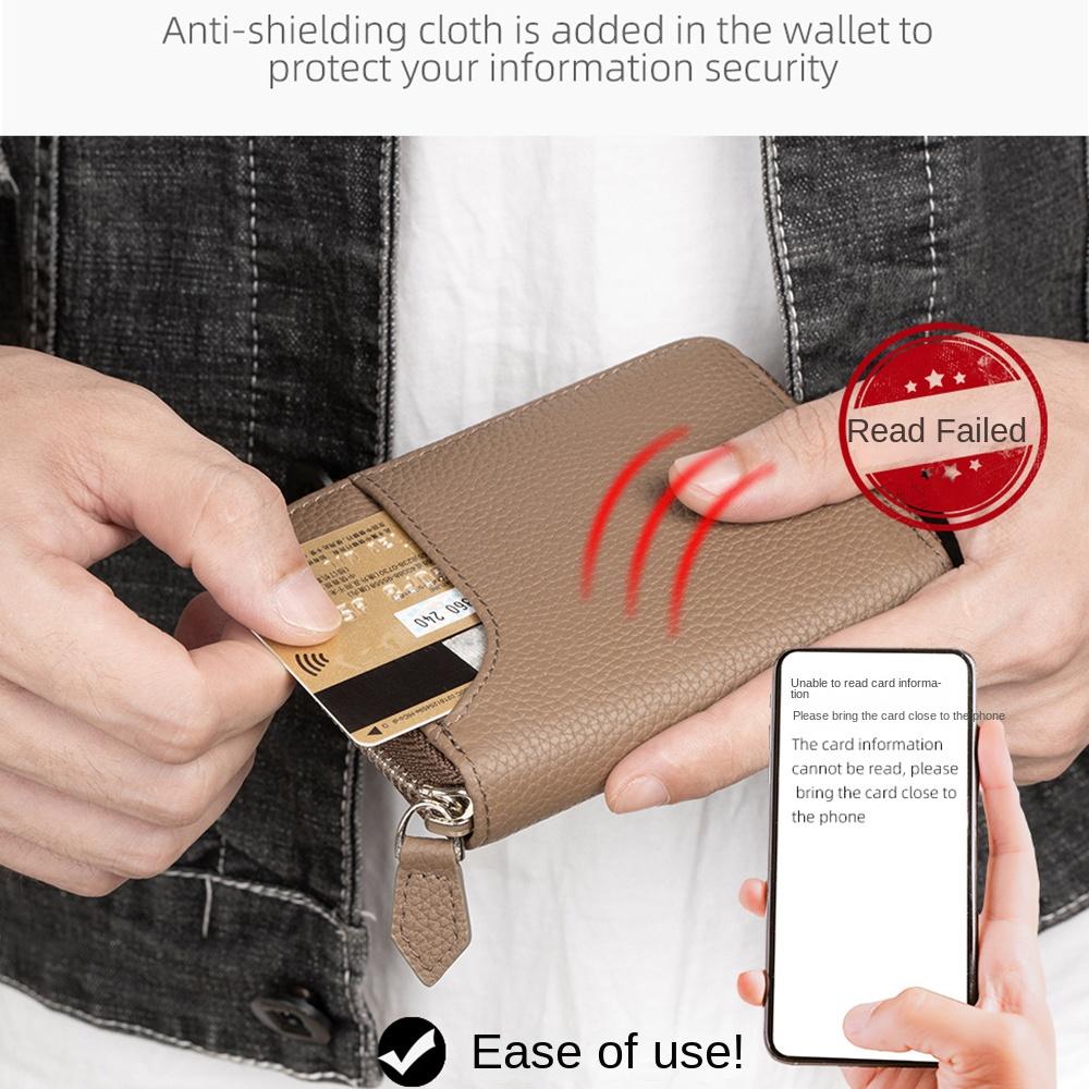 Genuine Leather Portable Coin Bag Anti-Theft Mini Zipper Purse Credit Cards Holder  Business