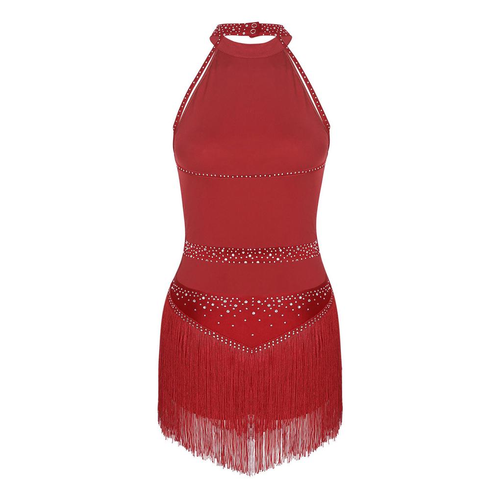 Женский купальник для латинских танцев со стразами, бахрома, сальса, ча-ча, румба, костюм для бальных танцев, коктейльное платье