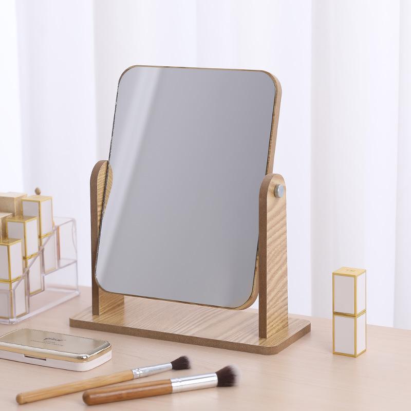 Portable Wooden Desktop Makeup Mirror – High-Definition, Rotating Vanity Mirror for Dorms and Students