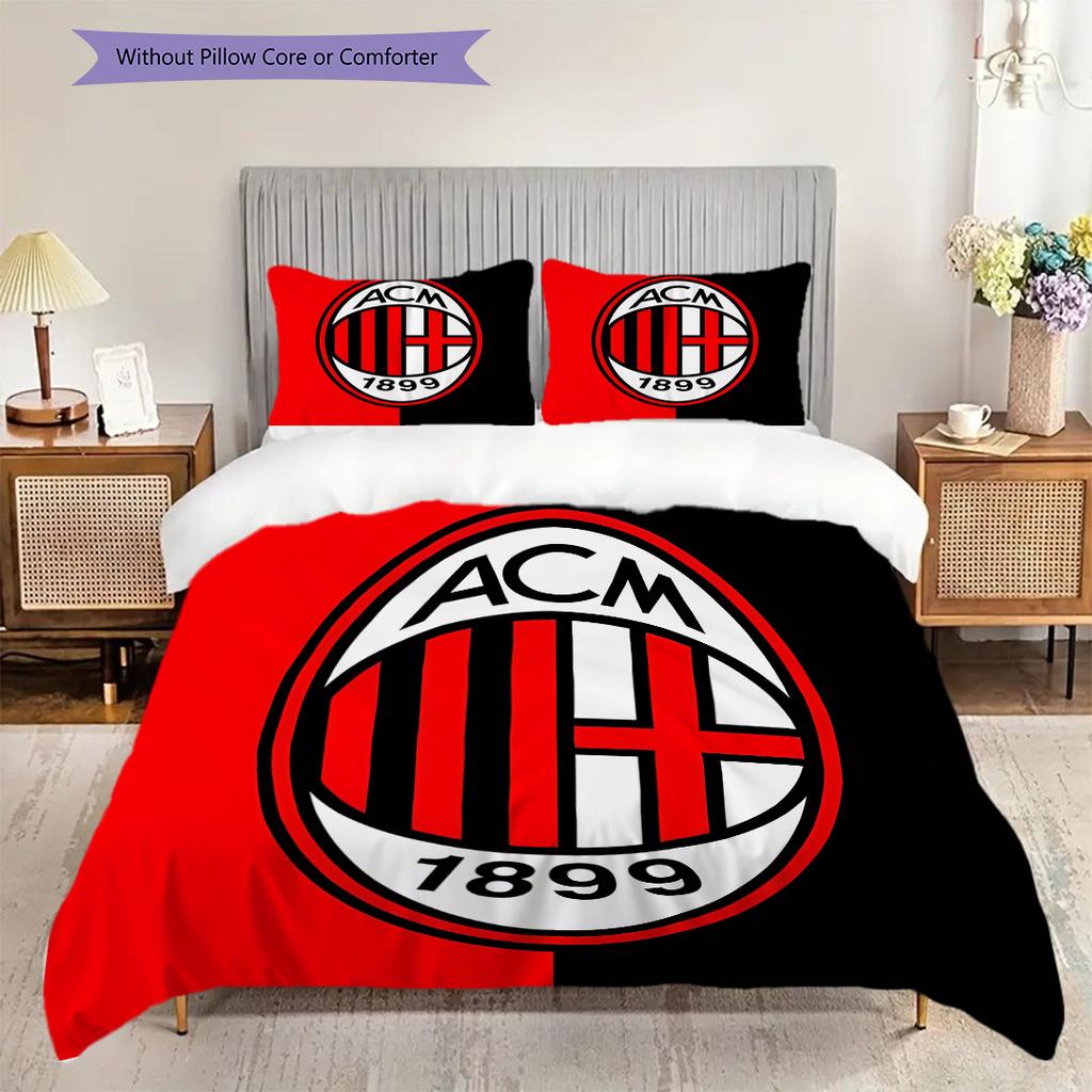 AC Milan Pattern Bedding Quilt Set Quilt Cover Pillowcase Home Decoration Birthday Gift (1 * duvet cover + 2 * pillowcase, without core)