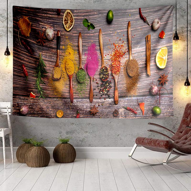 Spice Variety On Wooden Background Tapestry Room Decoration Wall Hanging for Living Room Bedroom, dormitory, Birthday and Christmas gifts