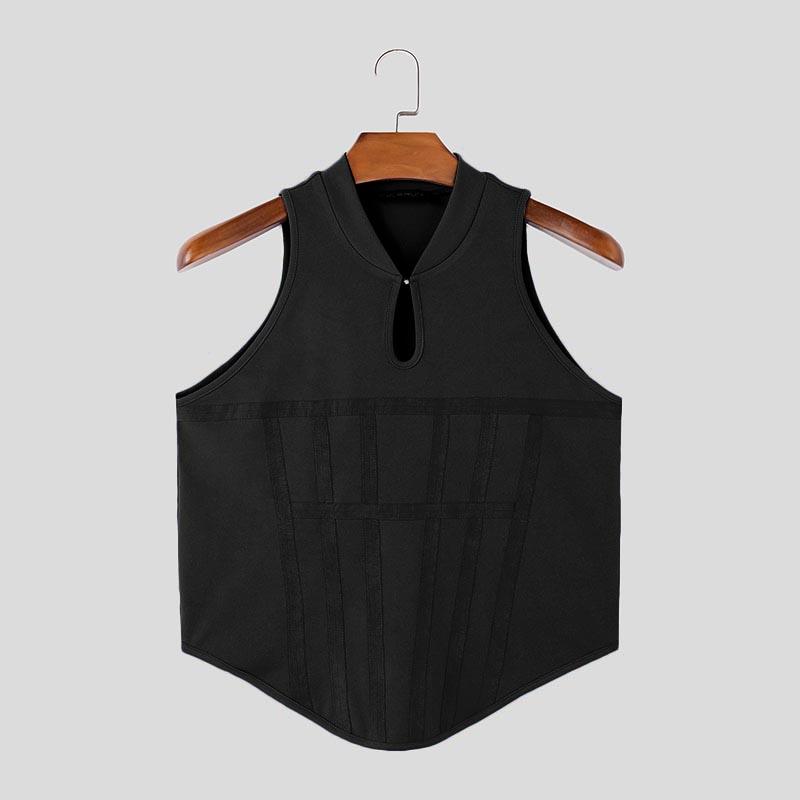 INCERUN Летние мужские безрукавки с нерегулярным ребром, тонкие майки, повседневные обтягивающие короткие топы