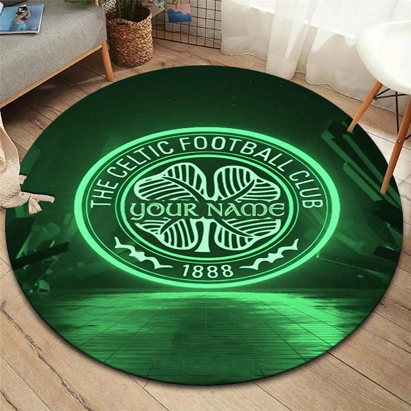 Celtic Fc Crest Custom Name Round Area Rug Carpet Rug For Living Room Bedroom Sofa Playroom Decor Nonslip Floor Mat