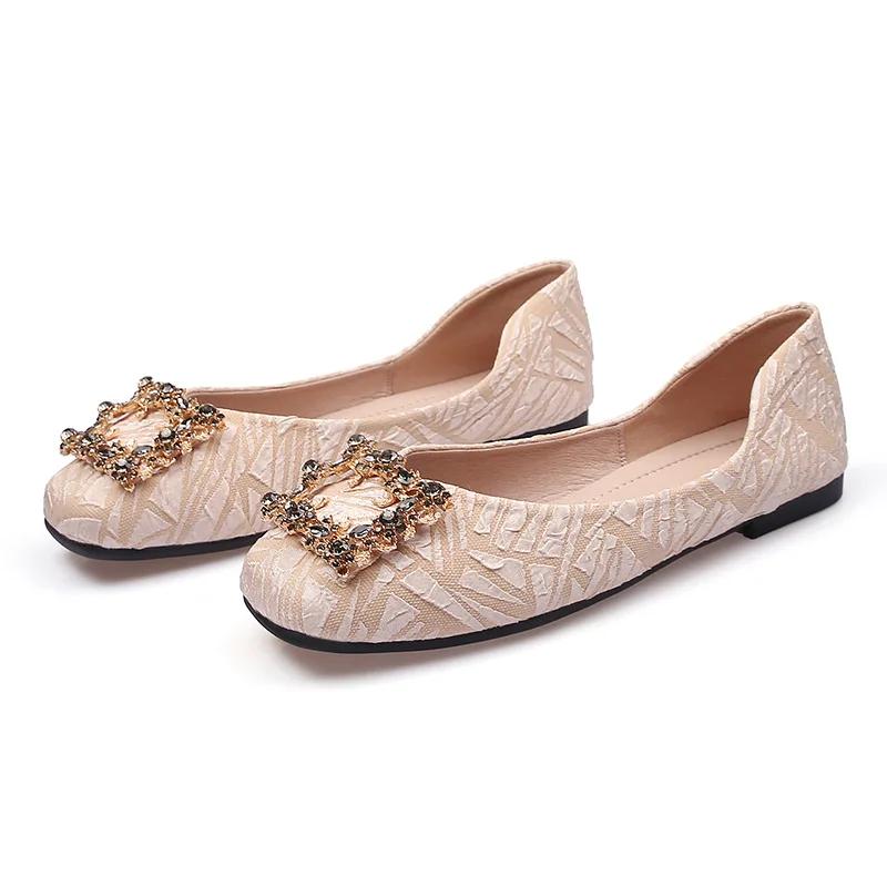 Модные изысканные женские туфли, модные повседневные туфли на плоской подошве с узором Water Diamond, с неглубоким носком и квадратной подошвой, женские рабочие туфли с мягкой подошвой