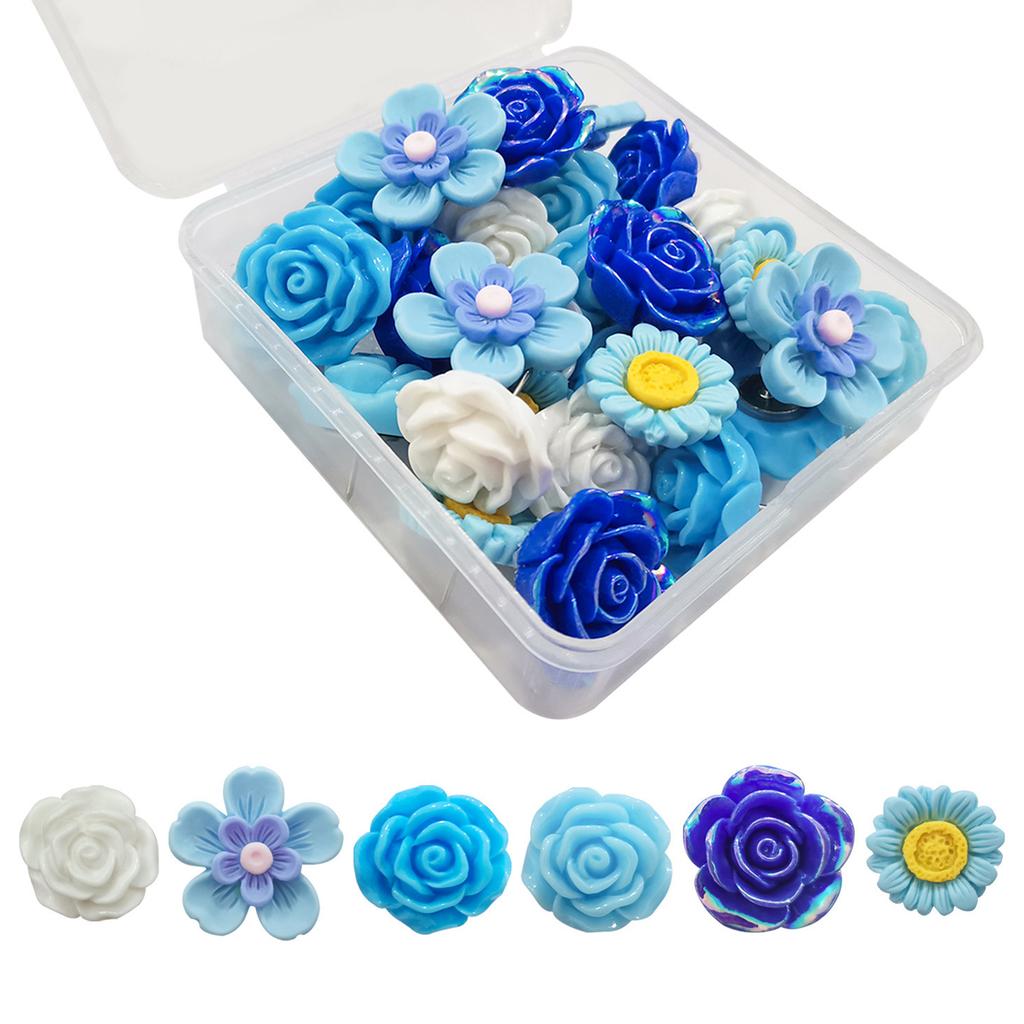 Набор из 30 смоляных кнопок-гвоздиков в виде цветов, милые канцелярские кнопки, универсальный набор канцелярских кнопок для фотостены, украшения класса и стола