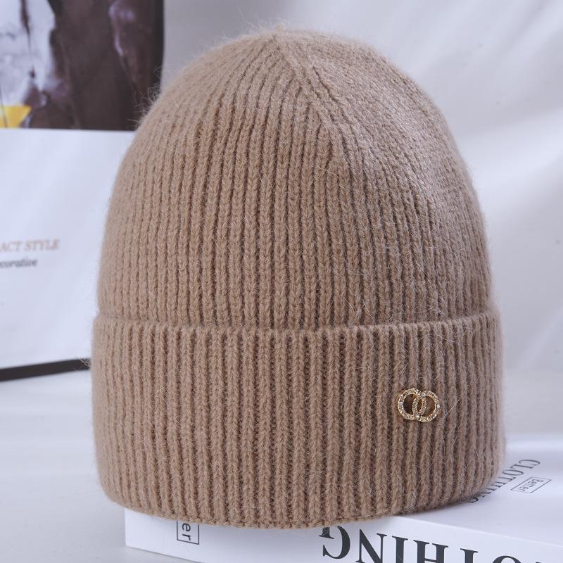 Women's Winter Warm Rabbit Wool Knitted Hat Korean Style Versatile Big Head Circumference Plus Velvet Thickened Windproof Ear Protection Wool Hat