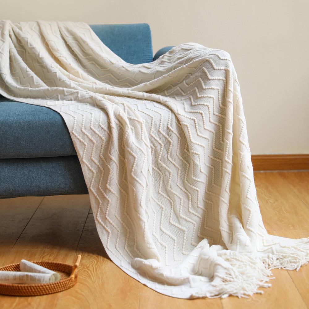 100% Acrylic Khaki Knitted Blanket with Tassel Gift Blanket Bed Sofa Travel Breathable Chic Bohemian Soft Comfortable Blanket