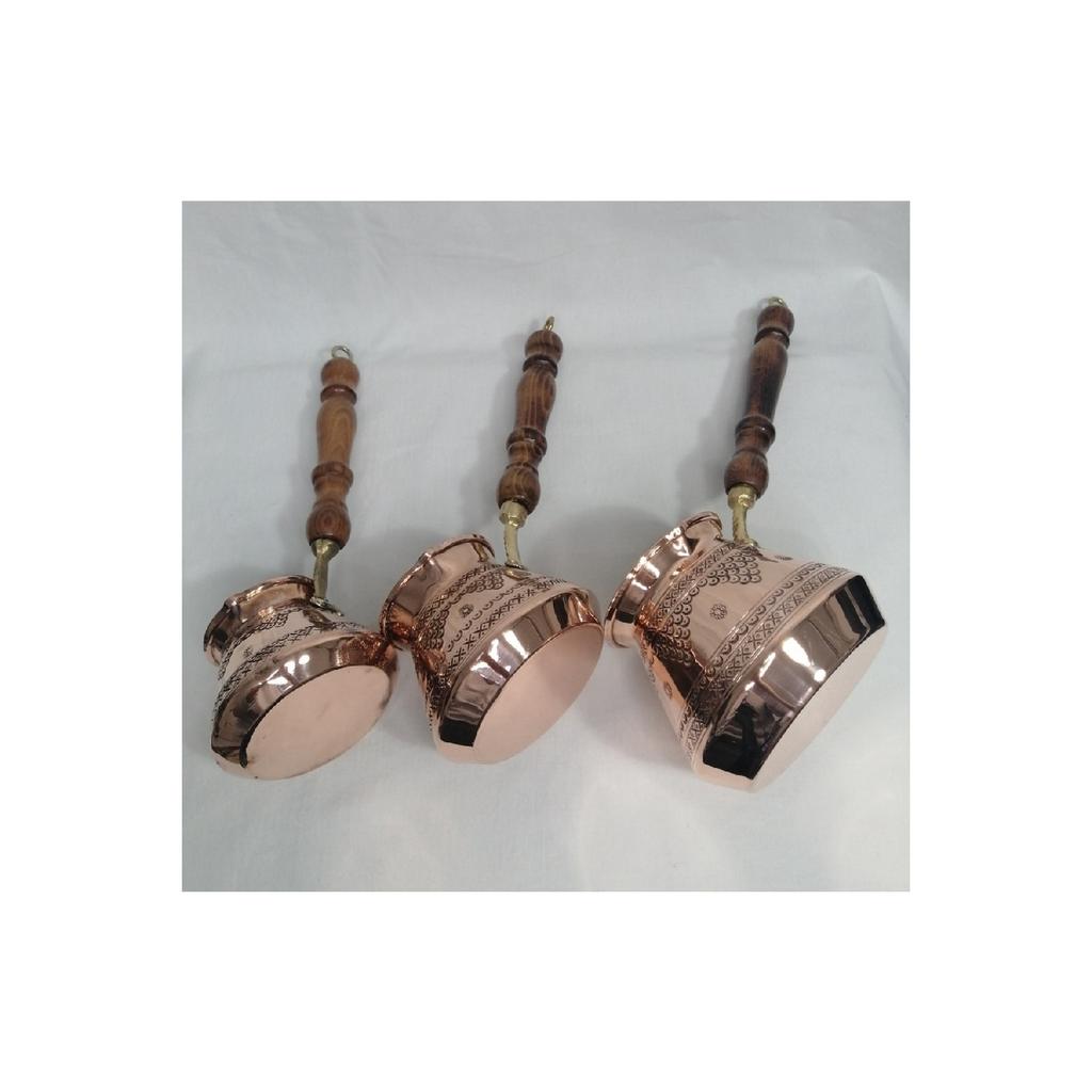 Медный набор из 3-х кофейников ручной работы с деревянной ручкой, модель винограда