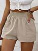 2025 Women's Fashion Elastic High Waist A-line Pocket Wide Leg Casual Cotton Linen Shorts