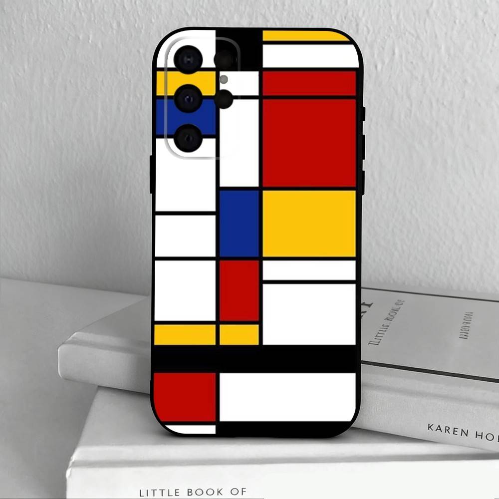 Grid T-TOPLBPCS M-Mondrian Phone Case For Samsung S25,24,23,22,30,21,10,9,Ultra,Plus,Lite,FE,4,5 G Soft Black Case