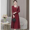 Elegant Beaded Wine Red Mother-in-Law Wedding Dress for Autumn/Winter 2024