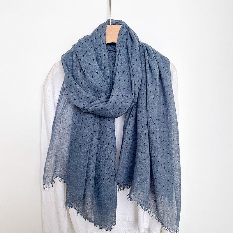 High-end Korean Polka Dot Printed Cotton and Linen Scarf In Winter Versatile Long Scarf Shawl