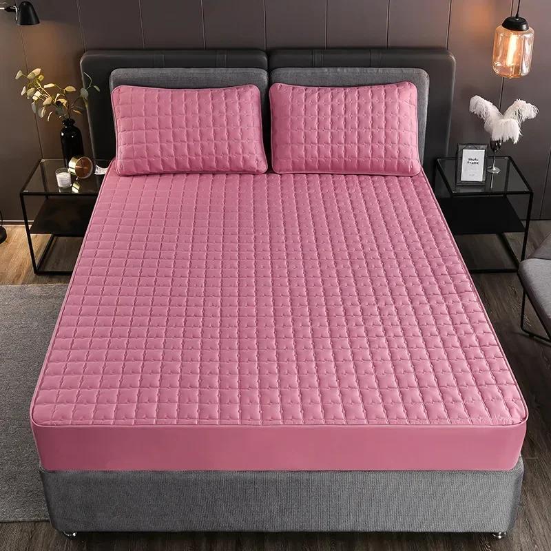 Моющийся наматрасник с эластичной лентой, стеганая хлопчатобумажная простыня, утолщенный чехол для кровати, защита для матраса для королевы и короля