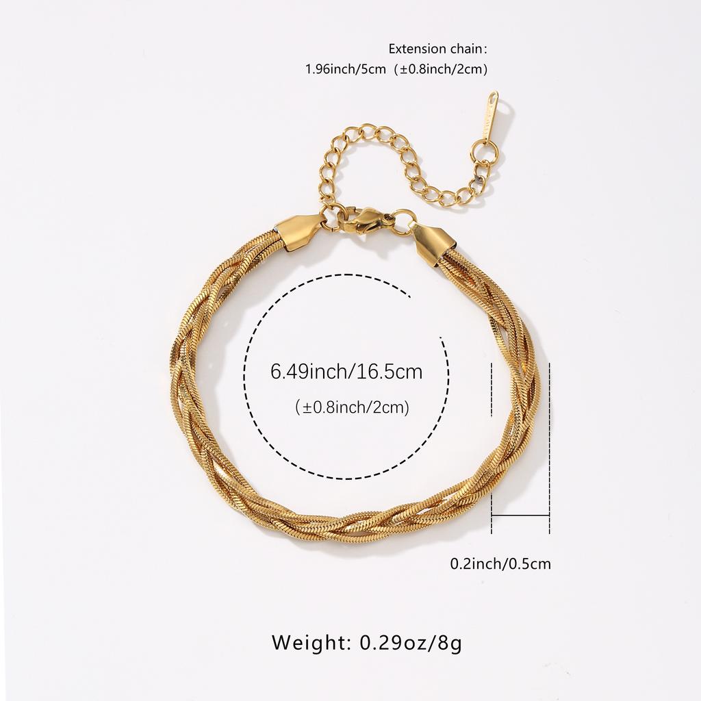 Multi-tone Stainless Steel Braided Snake Chain Bracelet with Extender for Women