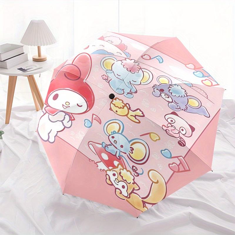 My Melody,Anniversary Automatic Folding Umbrella Simple 8 Rib Design, Bright Cartoon Pattern, Durable Iron Frame, Suitable For Travel, Outdo