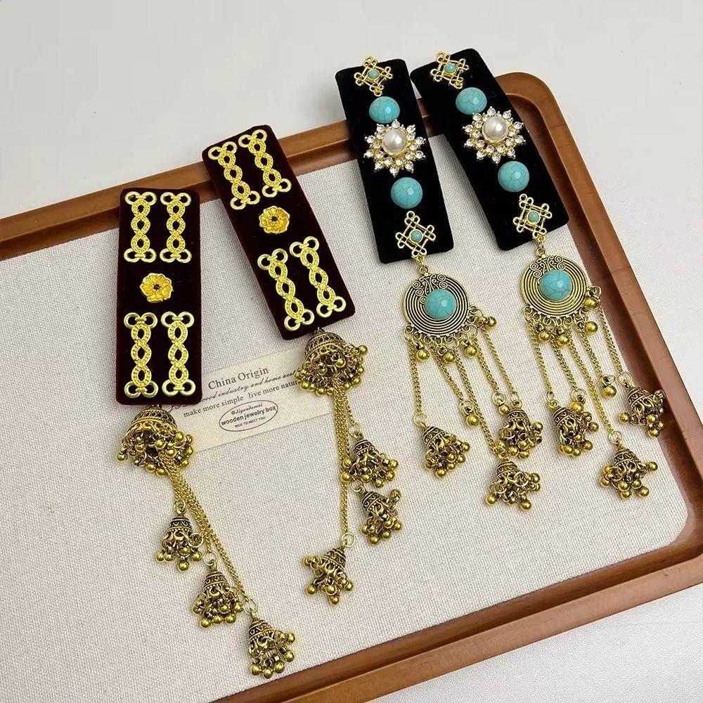 Заколка для волос со стразами и кисточками, квадратная заколка для волос с челкой, изысканный этнический стиль, боковая заколка для девочек