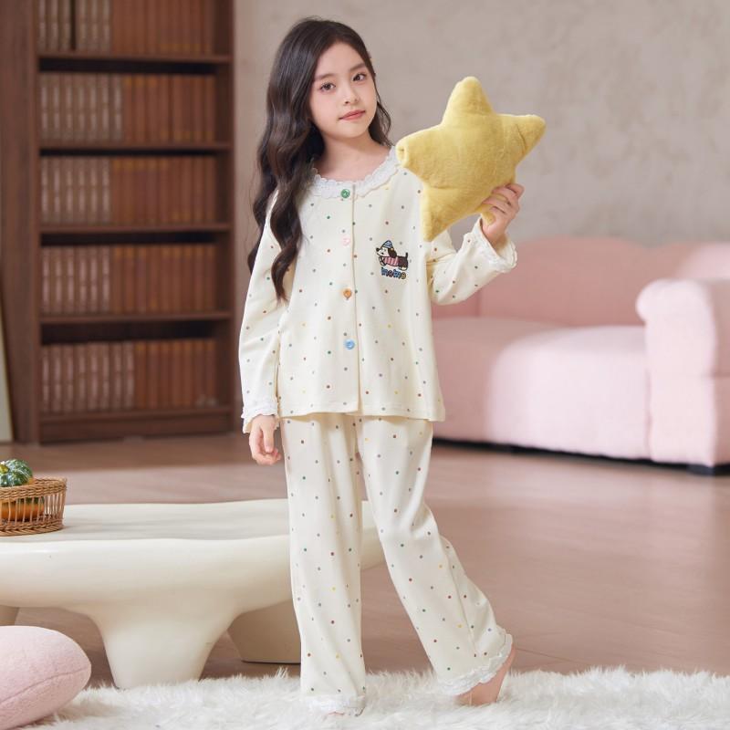 Cotton Pajama Set Girls Long Sleeve Cartoon Print Sleepwear Teen Large Size Home Wear