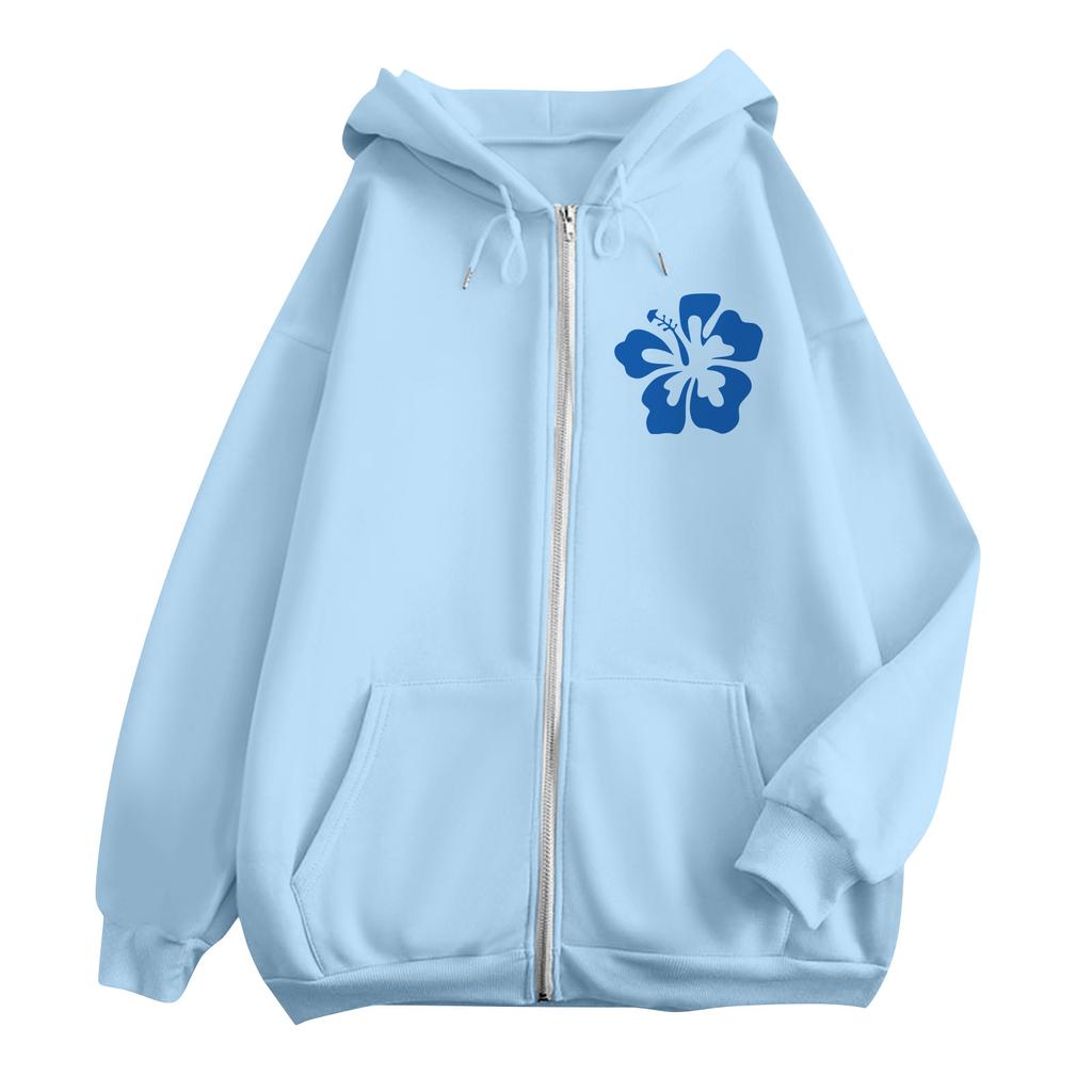 Женские толстовки на молнии для девочек-подростков, свитшот с цветочным принтом, одежда, повседневная куртка на шнурке с карманами