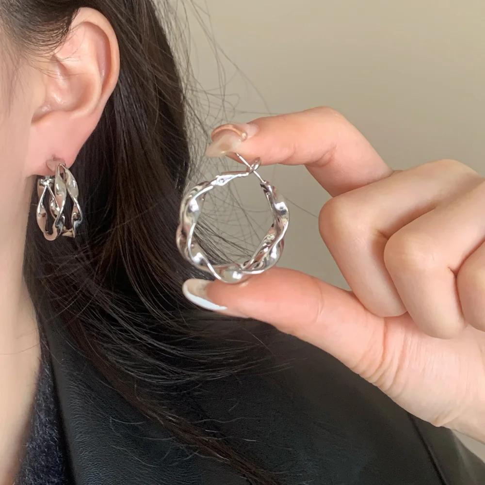 Настоящие серьги-кольца из стерлингового серебра, крученые, для женщин, минималистичные, модные, тонкие, милые, крутые аксессуары