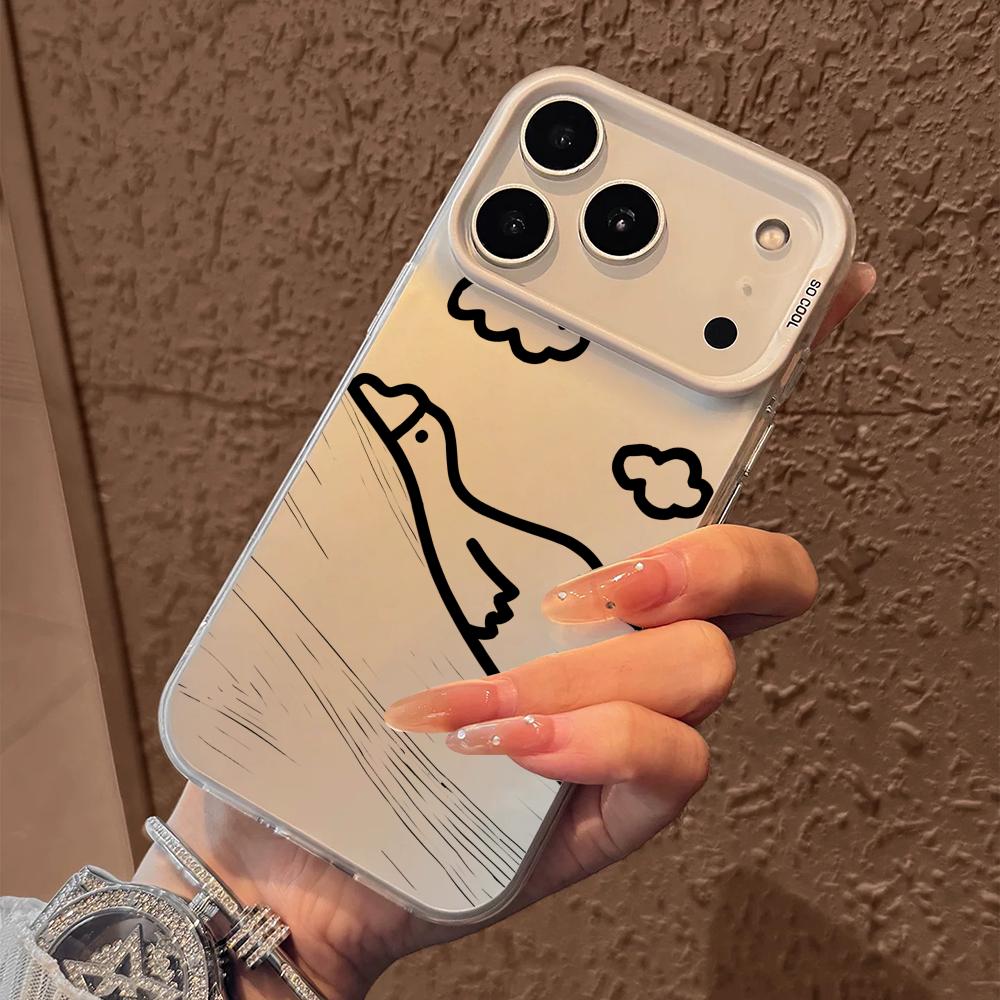 Милый Мультяшный Утенок Чехол для Телефона Для iPhone 17 16 15 14 13 12 11 Pro Max Air Матовый Лазерный Аврора Ударопрочный Funda