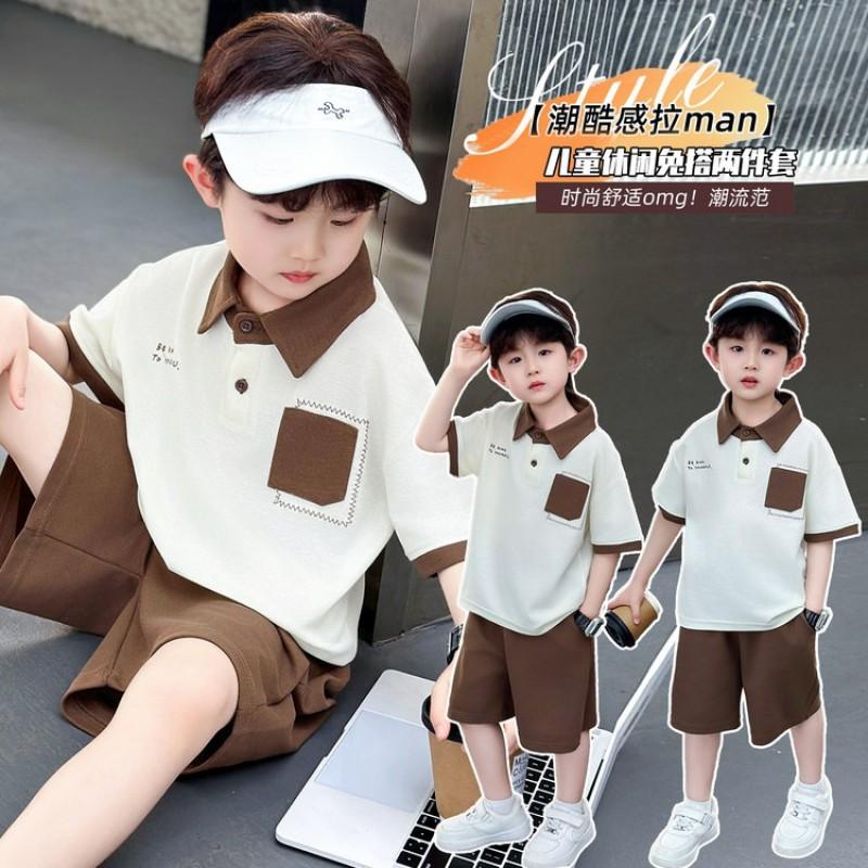 Boys Cotton 2-Piece Set Short Sleeve Tee Mid-Length Pants Casual Kids Outfit Ages 3-8