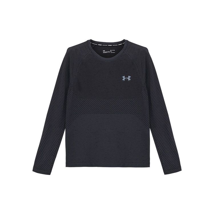 Under Armour Бесшовная тренировочная беговая футболка с длинным рукавом с принтом для мужчин, черные 1366500-001