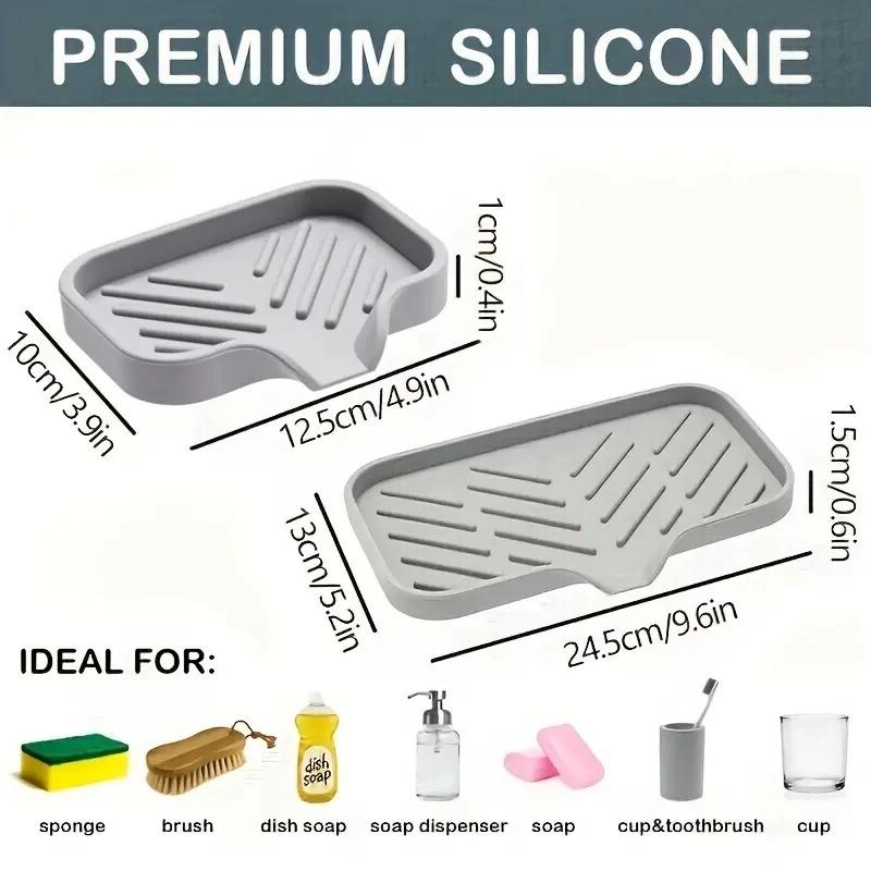 Sink Silicone Tray With Drain Soap Sponge Storage Holder Countertop Sink Scrubber Brush Storage Rack Kitchen Organizer