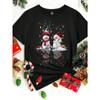 Christmas Cute 3D Snowman Graphic Casual Loose Fit Round Neck Short Sleeve T-Shirt For Women, Summer, Cotton Blended