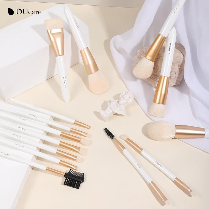 DUcare 14 шт., кисти для макияжа с пудрой, одиночные мягкие нейлоновые волосы, белая серия X1 для теней для век, основы для бровей, жидкие кисти для губ для макияжа