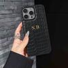 Персонализированный чехол для iPhone 11 12 13 14 15 16 17 Pro Max Инициалы Имя Буквы Роскошная кожа крокодила Подарочная обложка
