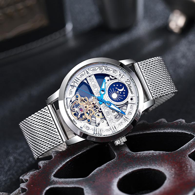 Tourbillon Moon Phase Wristwatch Luxury Hollow 3ATM Waterproof Stainless Steel Men Automatic Mechanical Watches Relojes Hombre